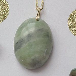 Mixed Green Natural Gemstone Pendant on a Gold Chain
